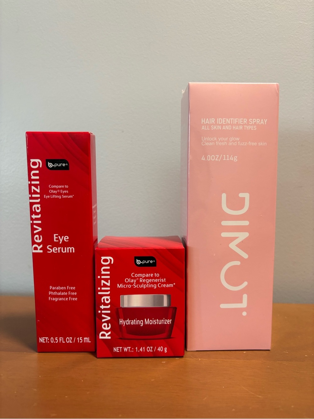 B Pure Moisturizer, Eye Serum & Hair Identifier Spray Bundle New